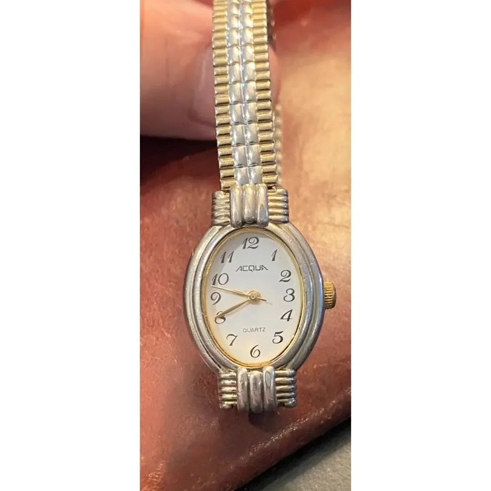 Women's 24mm Acqua Quartz Watch, Gold Tone, Black Face, Leather Band